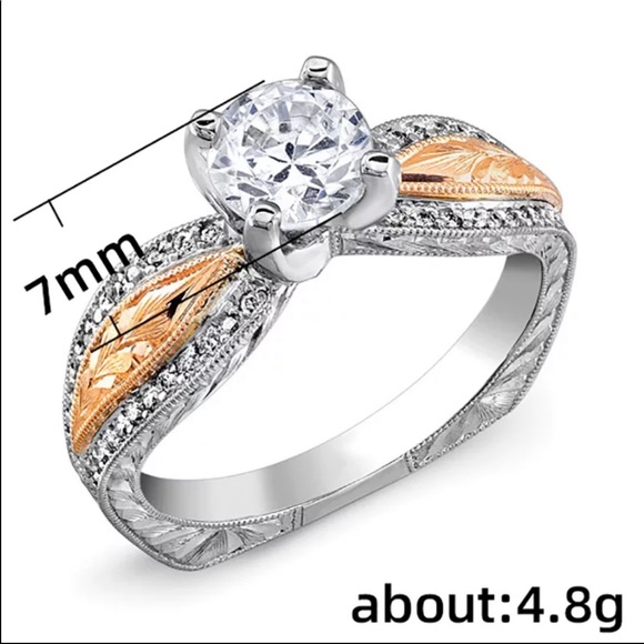 New Two Tone 925 Silver Sapphire Round Cut Ring - Picture 4 of 5